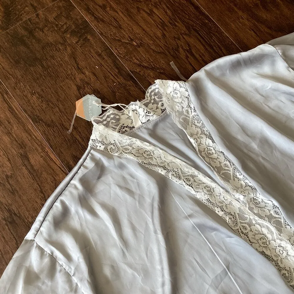 PinkBlush Silver Satin Maternity Robe - Image 4