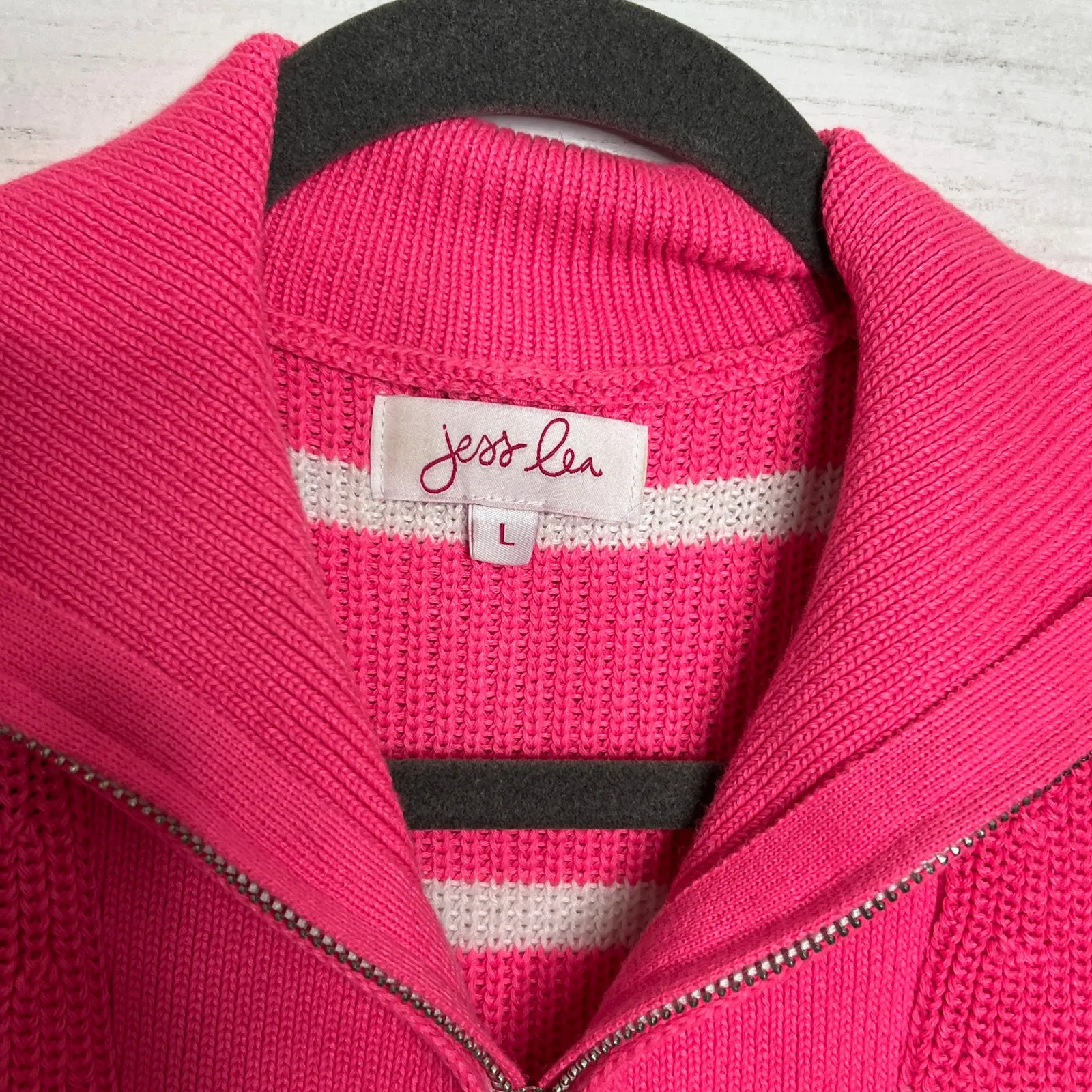Jess Lea Jameson Quarter Zip Sweater Pink White Stripe Size Large - Image 4