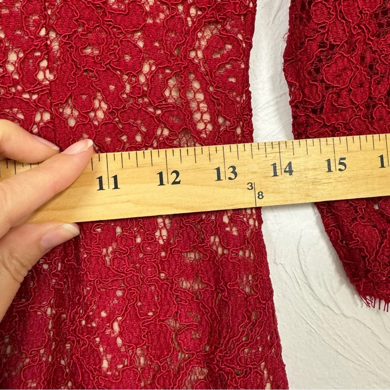 Adrianna Papell Red Lace Mini Sheath Dress Womens 4P 3/4 Sleeve Formal Cocktail - Image 7