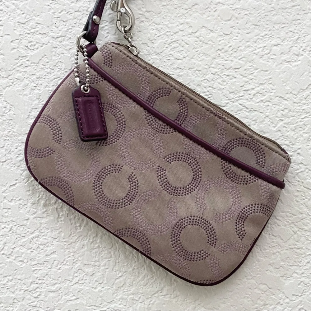 COACH OP Art Signature C Khaki Plum Sateen Wristlet Wallet - Image 4