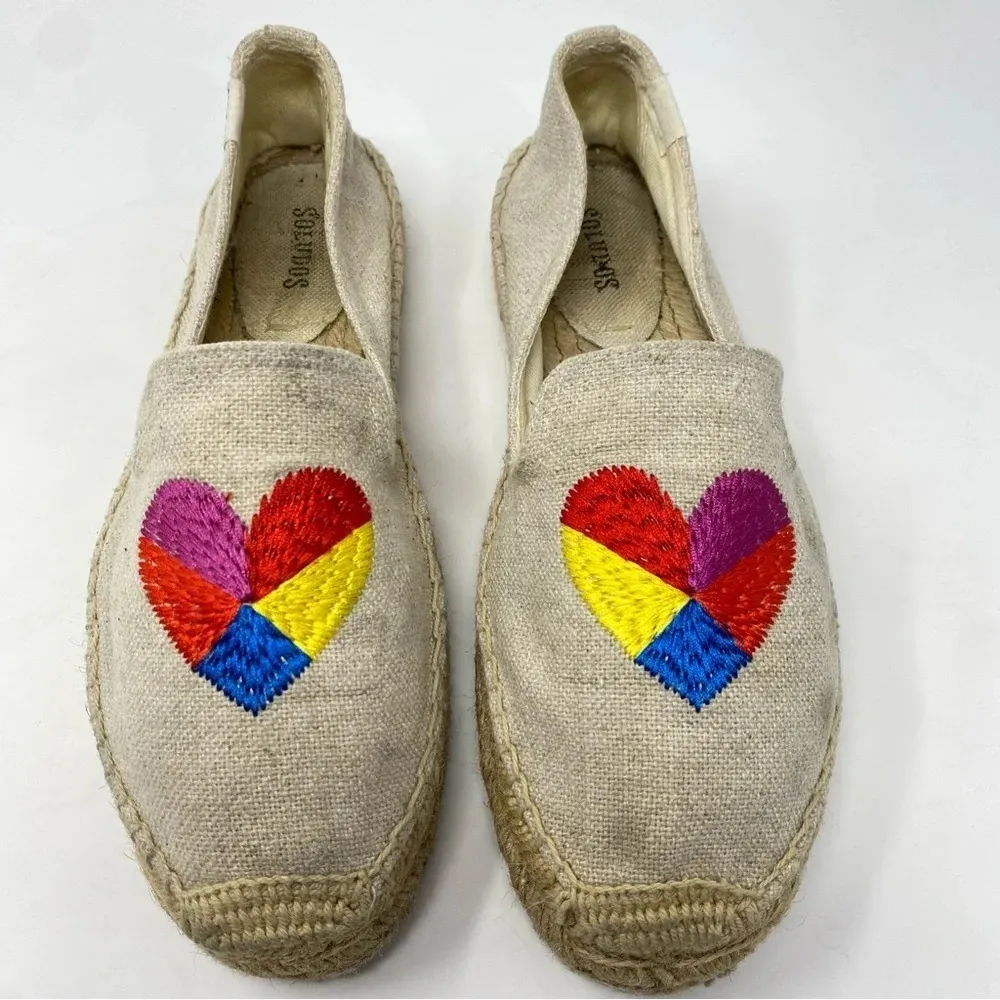 Soludos‎ x Anthropologie rainbow heart espadrilles size 8 slip on embroidered - Image 2