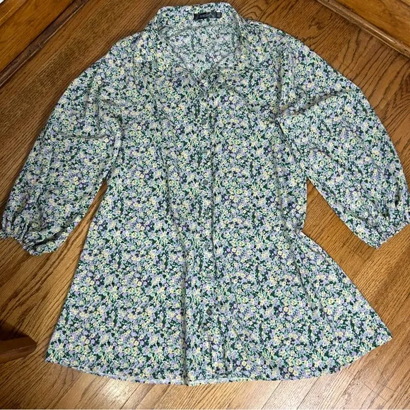 Missguided | Floral Print Button Down Collared Cottage Core Shirt Dress Size 12 - Image 1