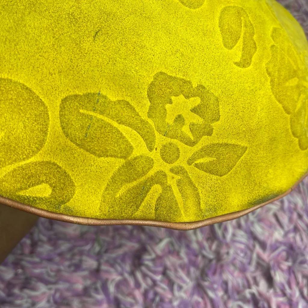 CLAUDIA FIRENZE FLORAL SUEDE SHOULDER Y2K EMBOSSED mustard yellow Hobo Bag - Image 6