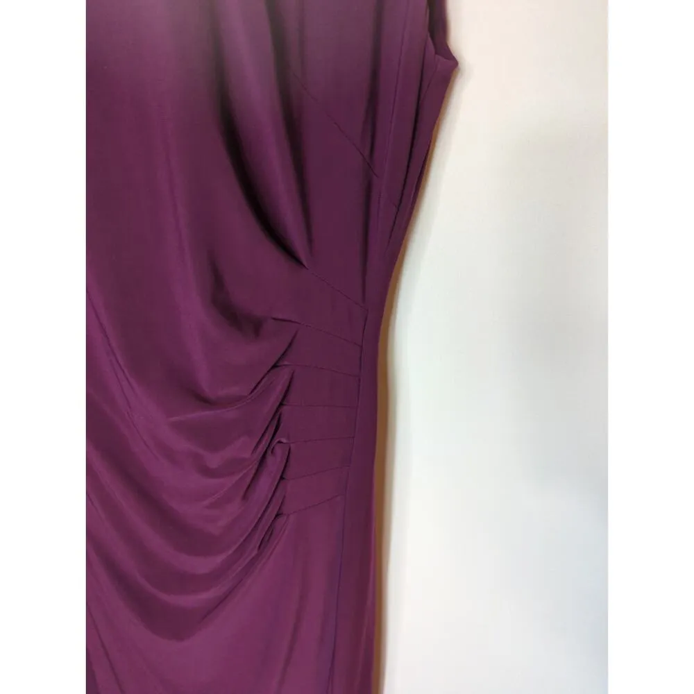 Lauren Ralph‎ Lauren Purple Ruched Jeweled Neck Midi Sheath Dress Size 12 - Image 4
