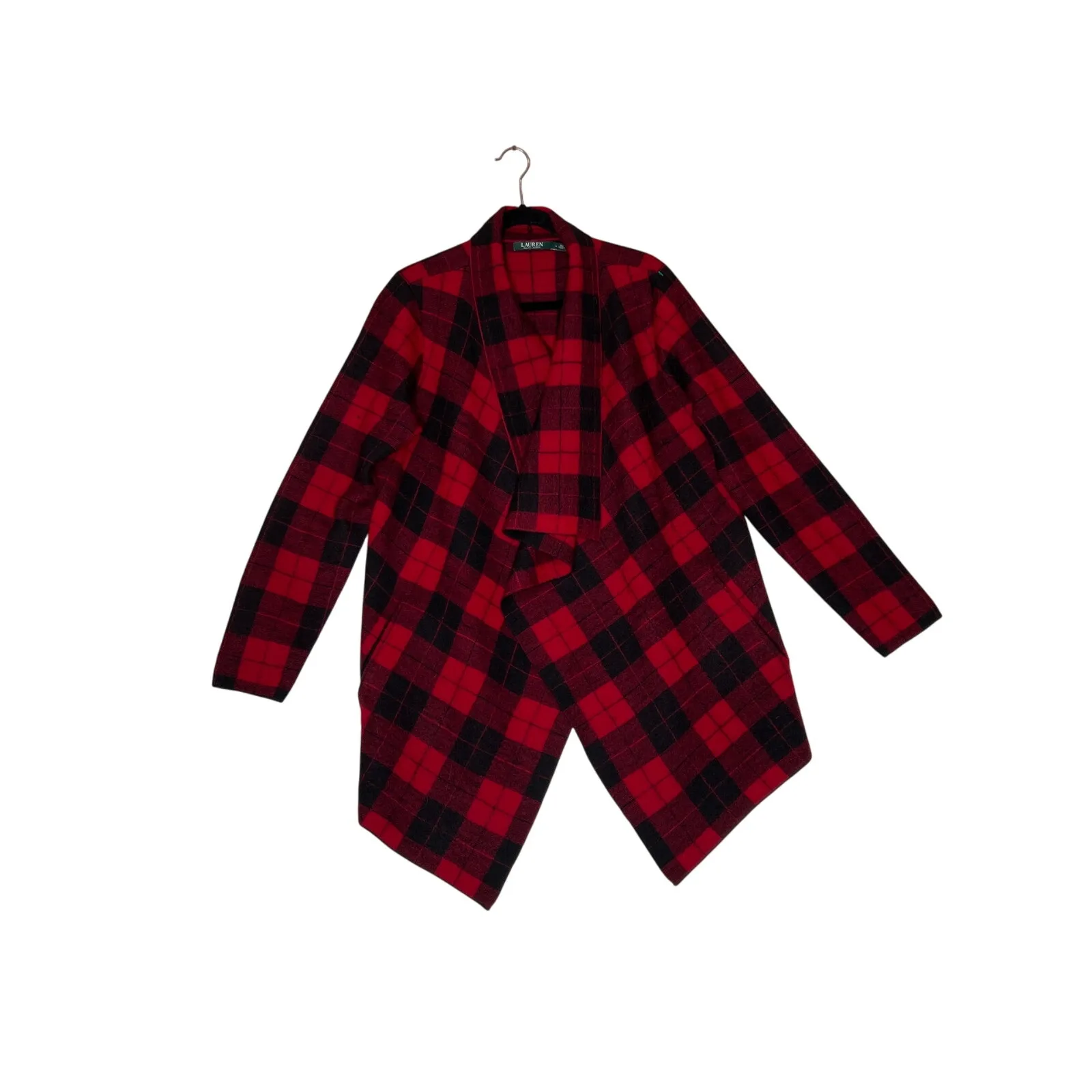 Ralph Lauren size L cardigan 100% wool buffalo plaid **flaws see photo #3 Black Size L - Image 4