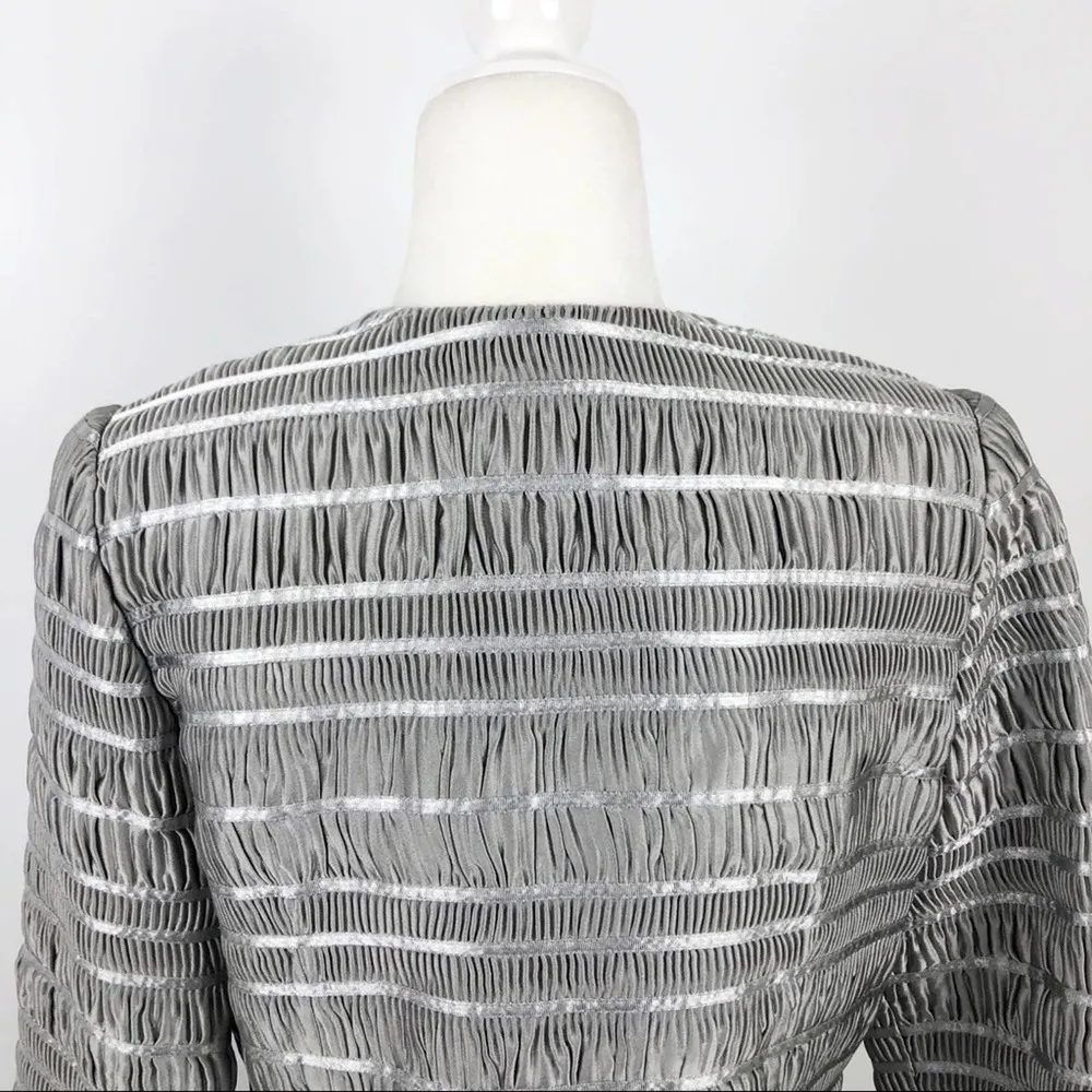 Carmen Marc Valvo Silver Zip Front Shirred Party Cocktail Wedding Jacket Sz 12 - Image 10