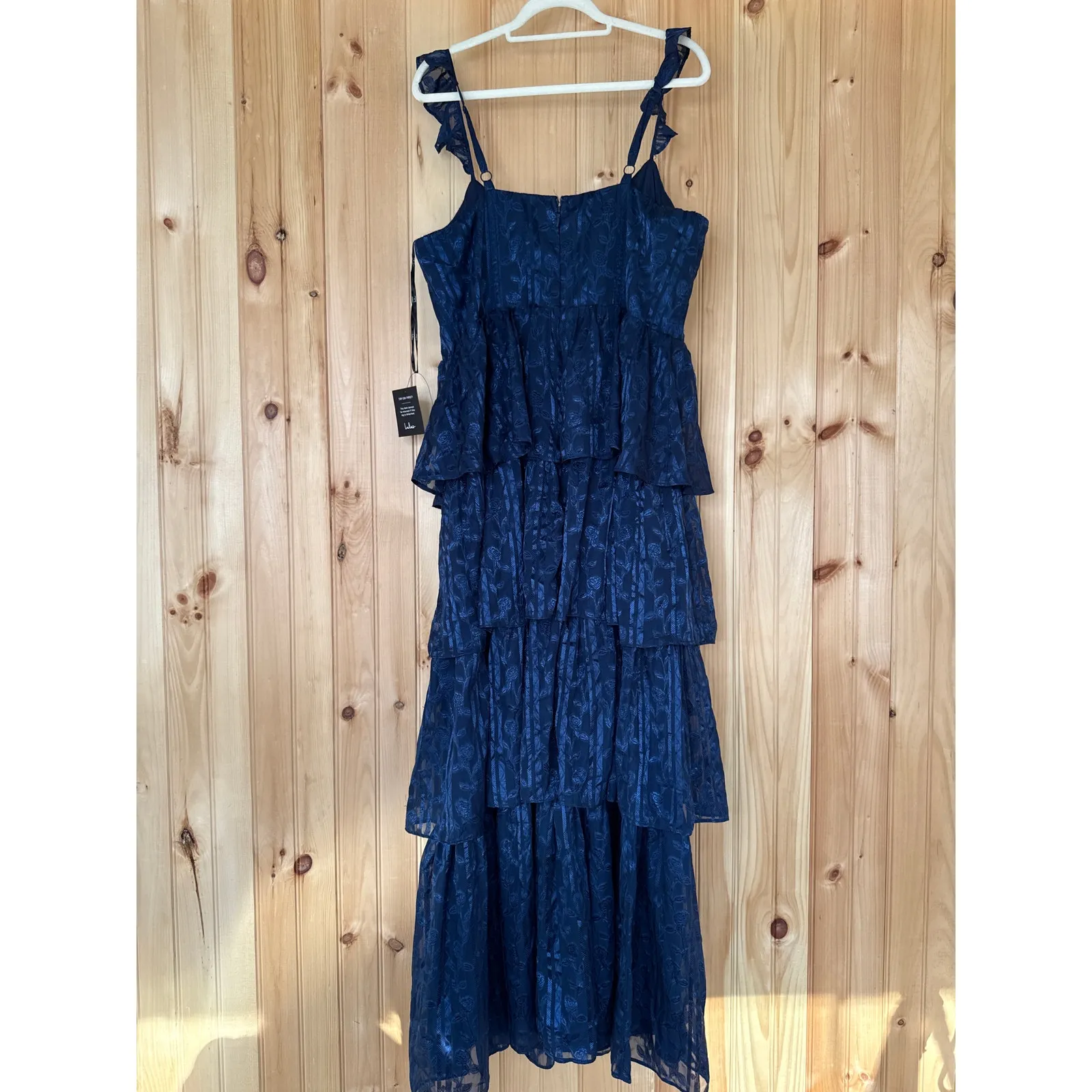 NWT Lulus Stunning Glory Navy Blue Floral Jacquard Tiered Maxi Dress Size 1X - Image 6