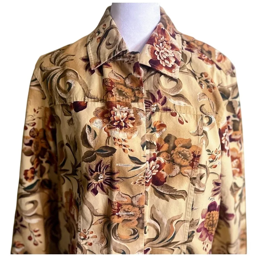 Coldwater Creek Fall Floral Print Cotton Jacket Petite Size Medium - Image 2