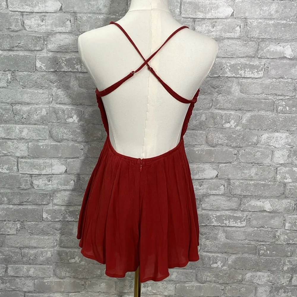 Lulus Star Spangled Rust Red Backless Lace Romper - Image 11