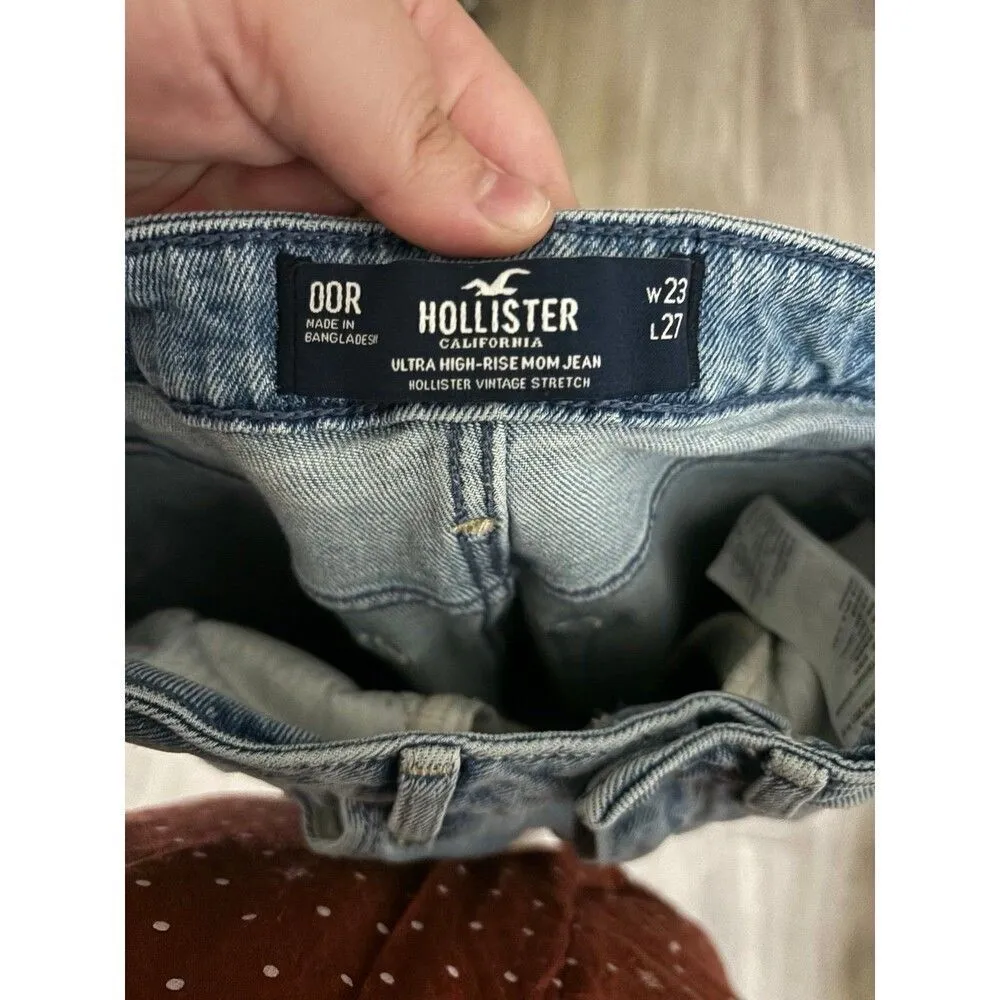 HOLLISTER WOMEN'S LIGHT WASH MOM JEAN ULTRA HIGH RISE BANDANA RIPPED 00R 23/27 - Image 3