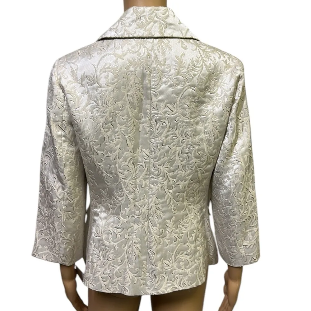 Isda & Co Jacquard Silver Sparkle 3 Quarter Sleeve 3 Button Blazer Suit Jacket M White Size M - Image 3