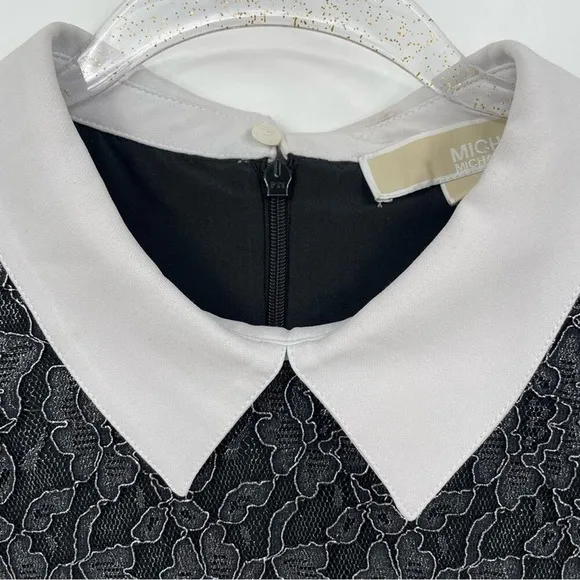 Michael Kors Floral Silver‎ Metallic Lace Shift Shirt Mini Dress Size 12 Black - Image 12