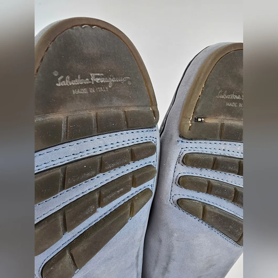 Salvatore Ferragamo Women's Loafers 8 Slate, Genuine Leather Logo Buckle - Image 7