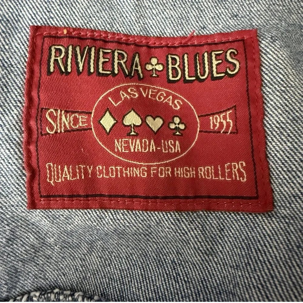 Vintage 90s Riviera Blue Denim jean Jacket with embroidery Size M - Image 8