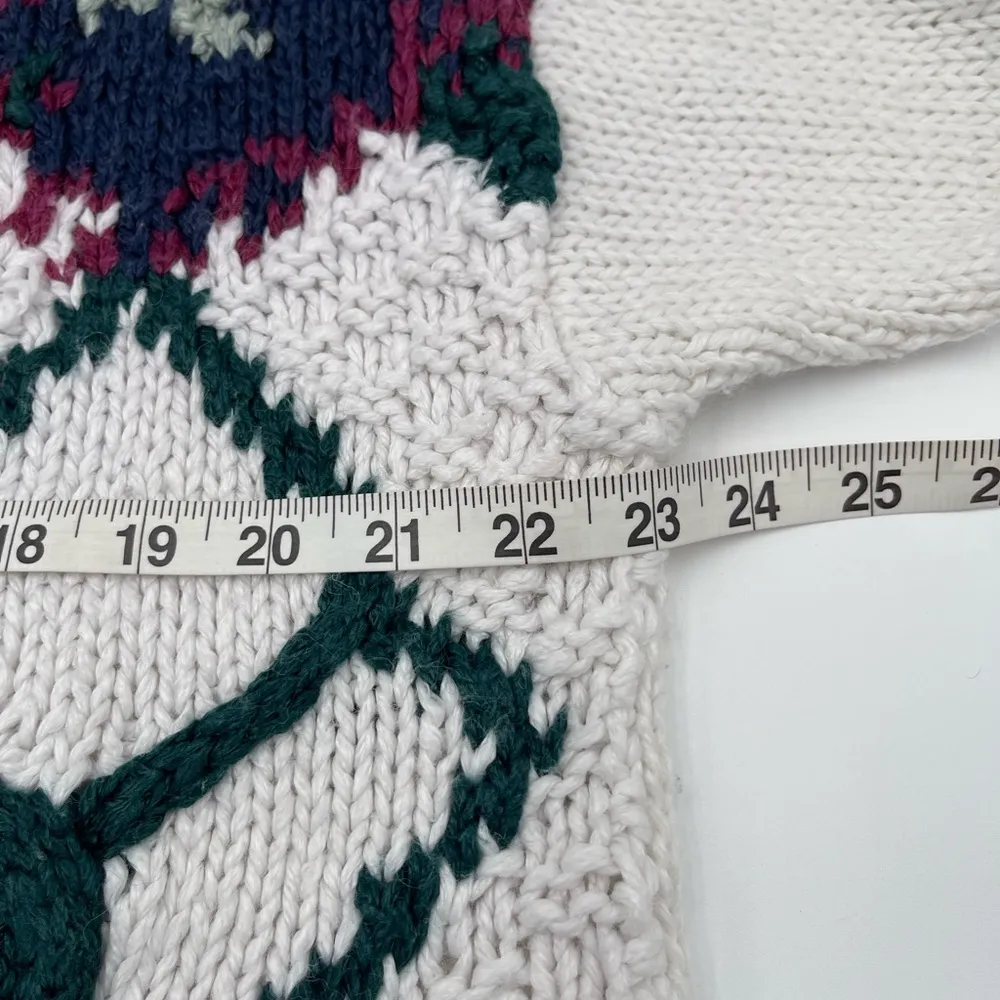Vtg Shenanigans Sz Medium Hand Knitted Floral Sweater Cottage Grandma 80s 90s White - Image 13