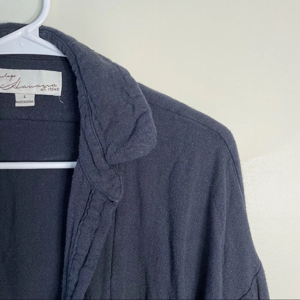 Vintage Havana Sweater Jacket Dark Navy Blue Striped Sleeves Draped Tie Soft - Image 2