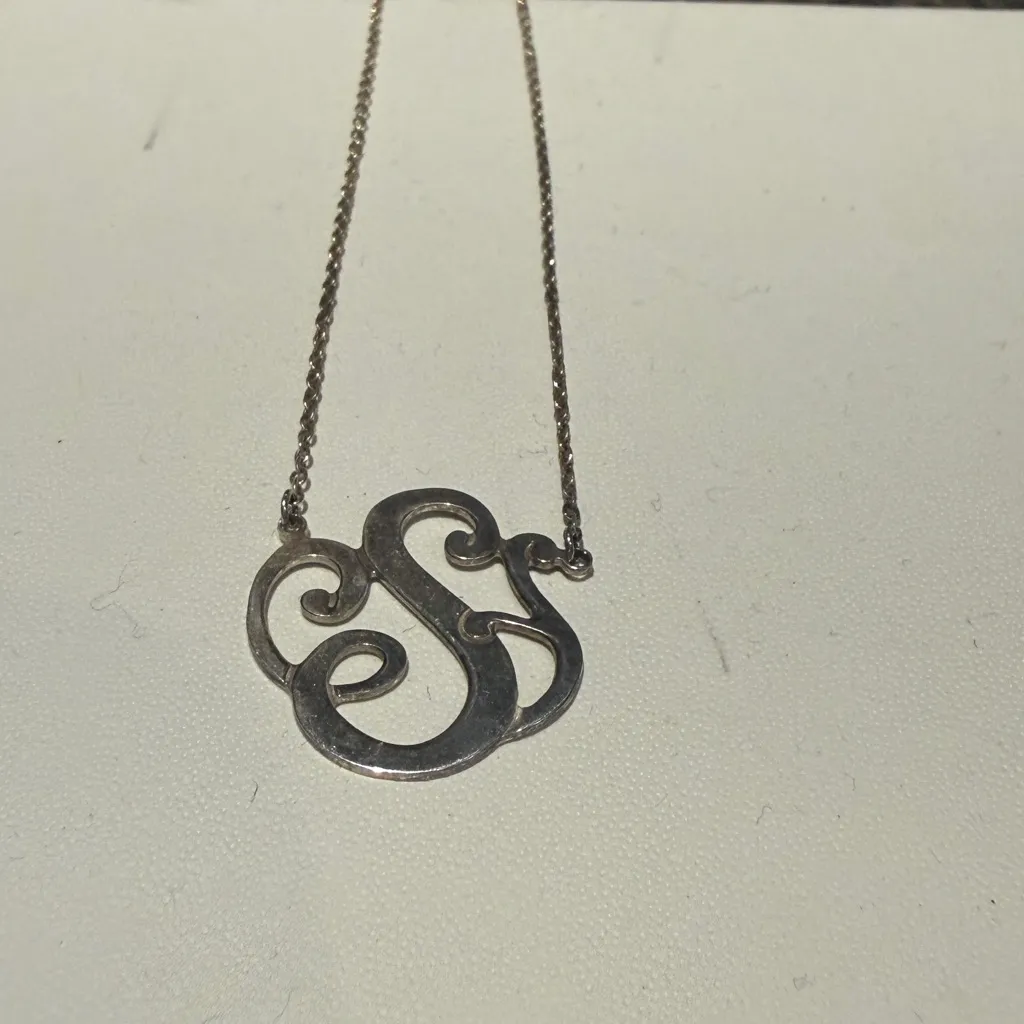 Sterling Silver Swirl “S” Cursive Lettering Necklace - Image 2