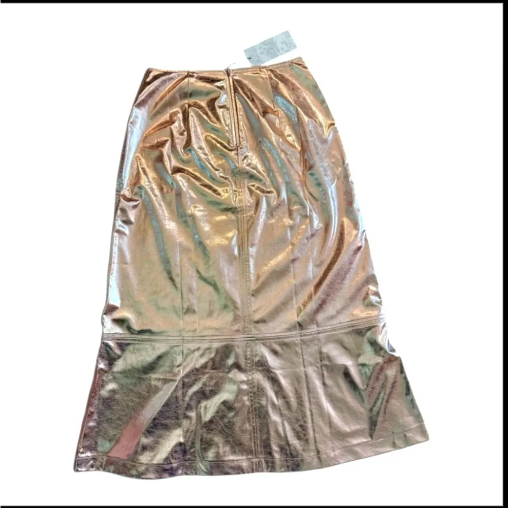 Tuckernuck x India Hicks London Skirt Size 4 NWT Gold Metallic Foil A-Line Midi - Image 7