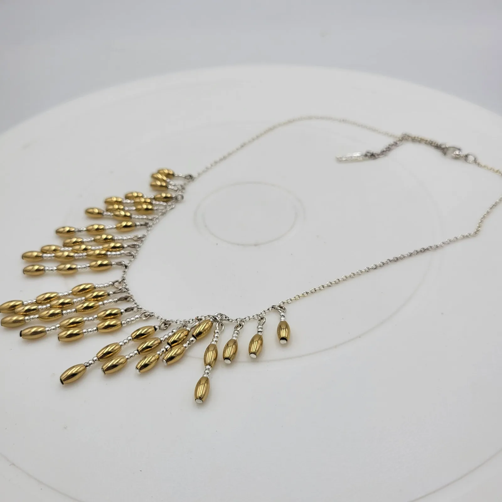 Vintage Napier‎ Metal Barrel Beads Bib Neckleace 19" Gold Silver Tone Dangling - Image 8