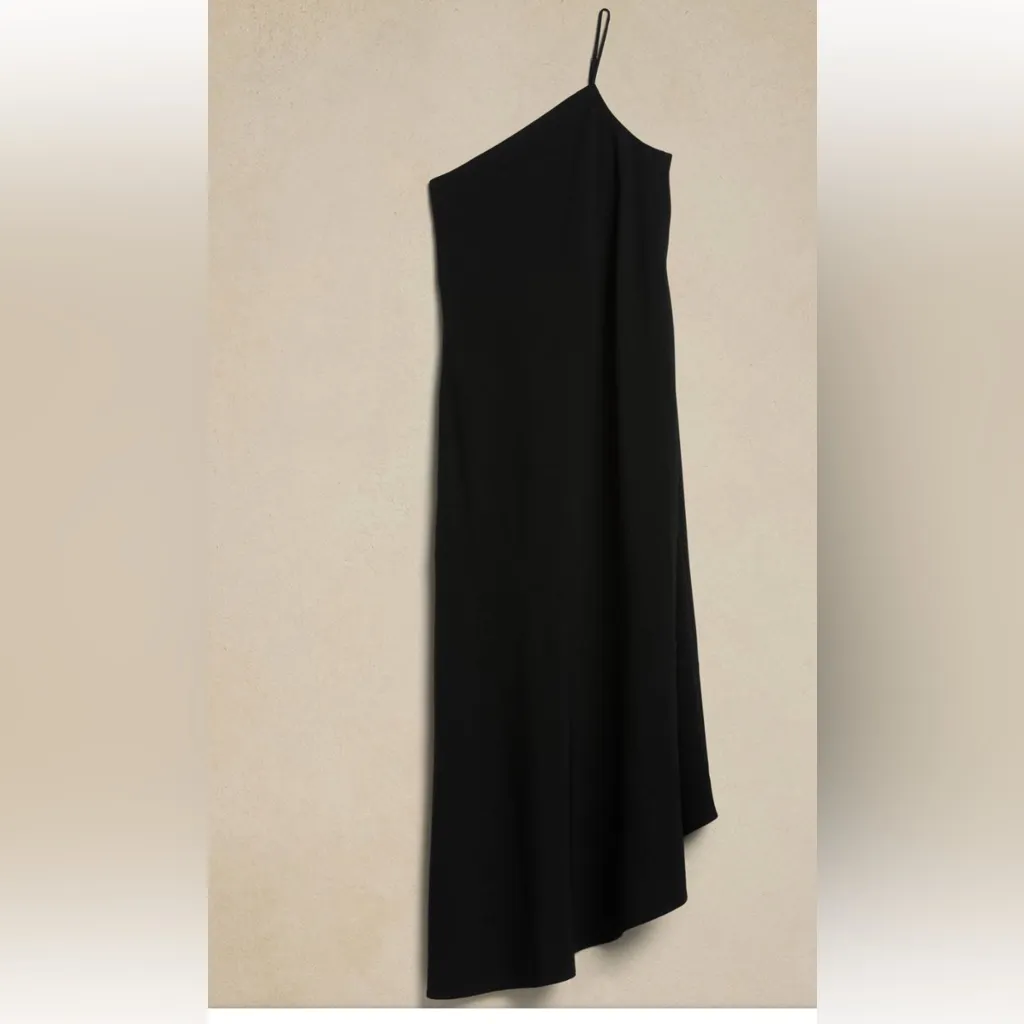 Banana Republic Asymmetrical One Shoulder Flounce Maxi Dress Black 4 NEW $140 - Image 4