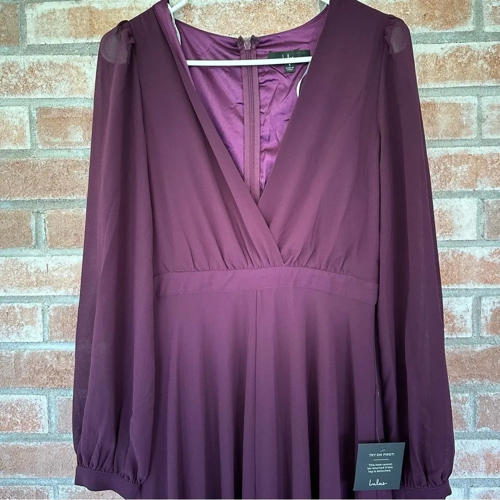 Lulu’s Adoring You Long Sleeve Maxi Dress NEW Women’s Small Purple Chiffon Gown - Image 3
