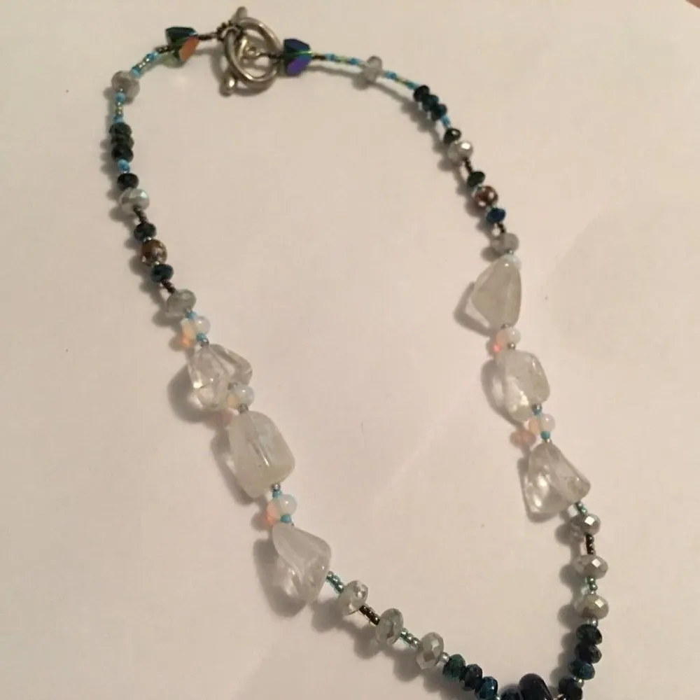 Beautiful Blown Glass Pendant Beaded Costume Jewelry Necklace Blue - Image 7