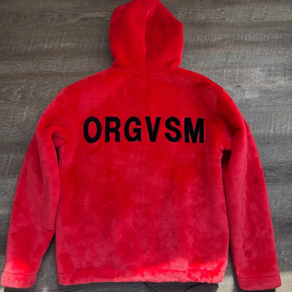 ORGVSM Red Fleece Oversized Hoodie Italy Streetwear Size Medium Unisex - Image 11