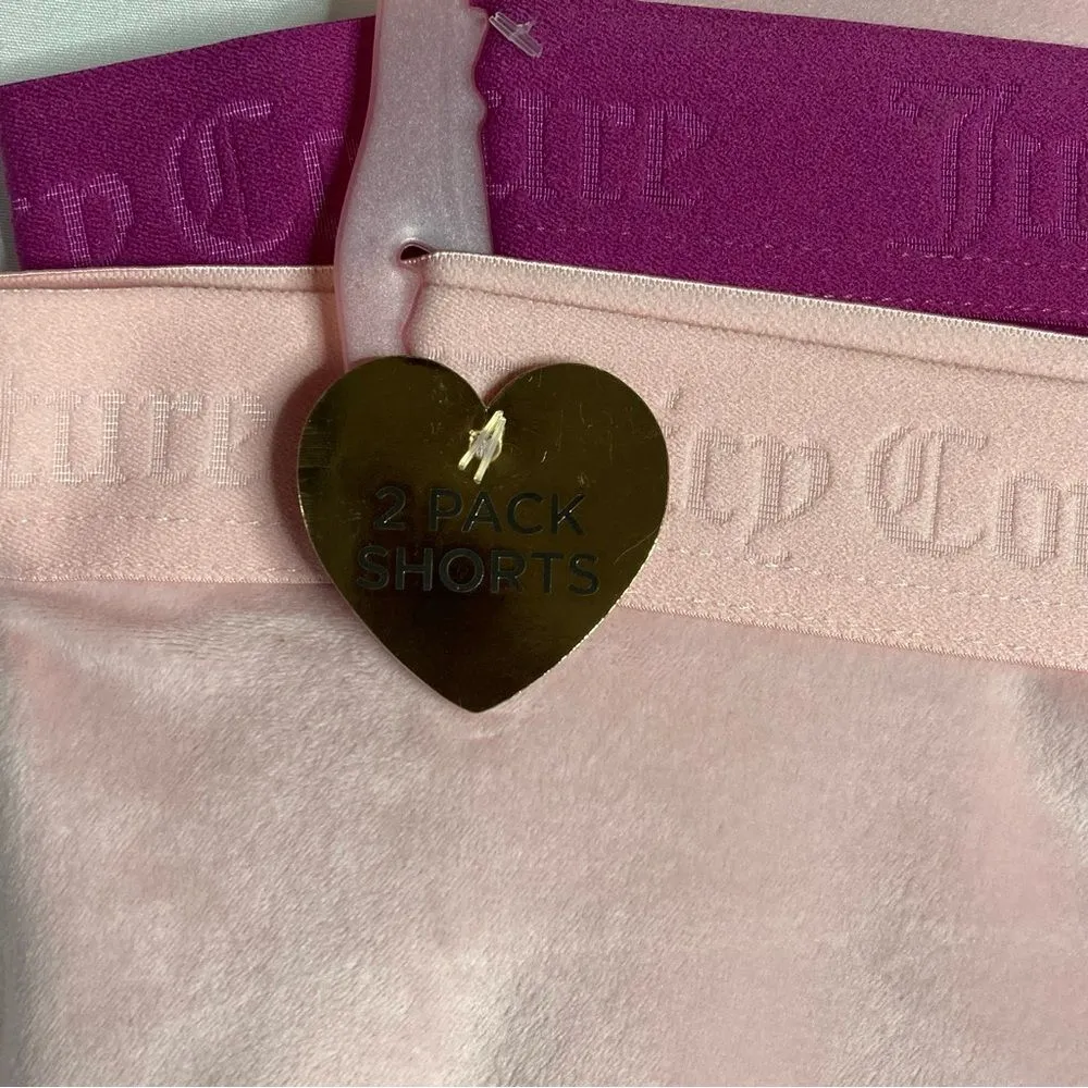 NWT 2 Pair Juicy Couture Velour Lounge Pajama Shorts Size Large Pink Rhinestone - Image 3