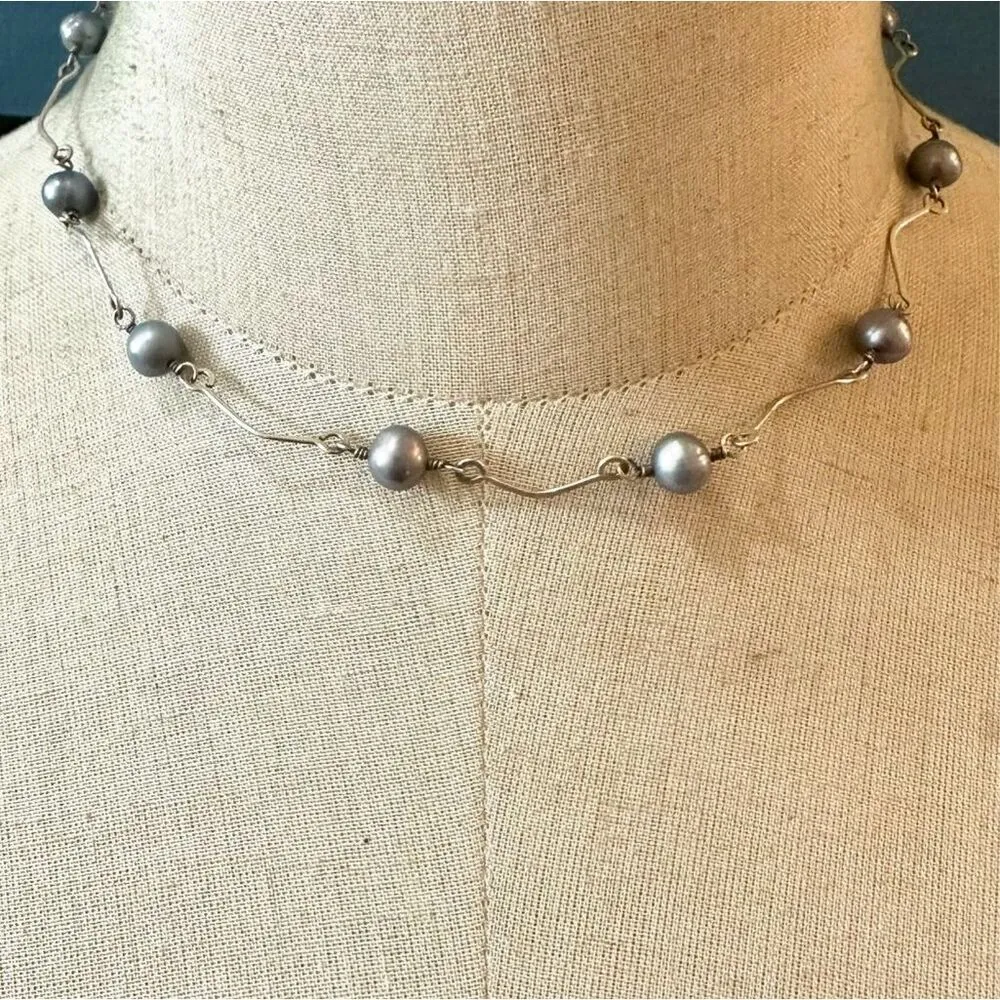 Sterling silver grey pearl choker necklace - Image 2