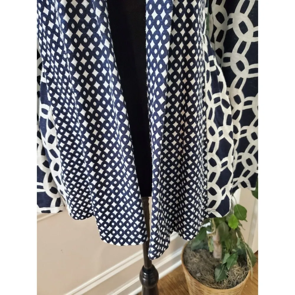 Crown & Ivy Women's Navy White Cotton Open Front Long Sleeve Cardigan Sweater M - Image 3