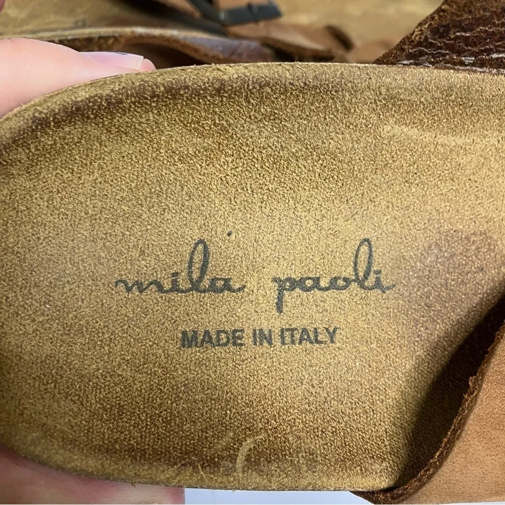 Mila Paoli‎ braided leather wedge sandals size 9.5 Tan - Image 6