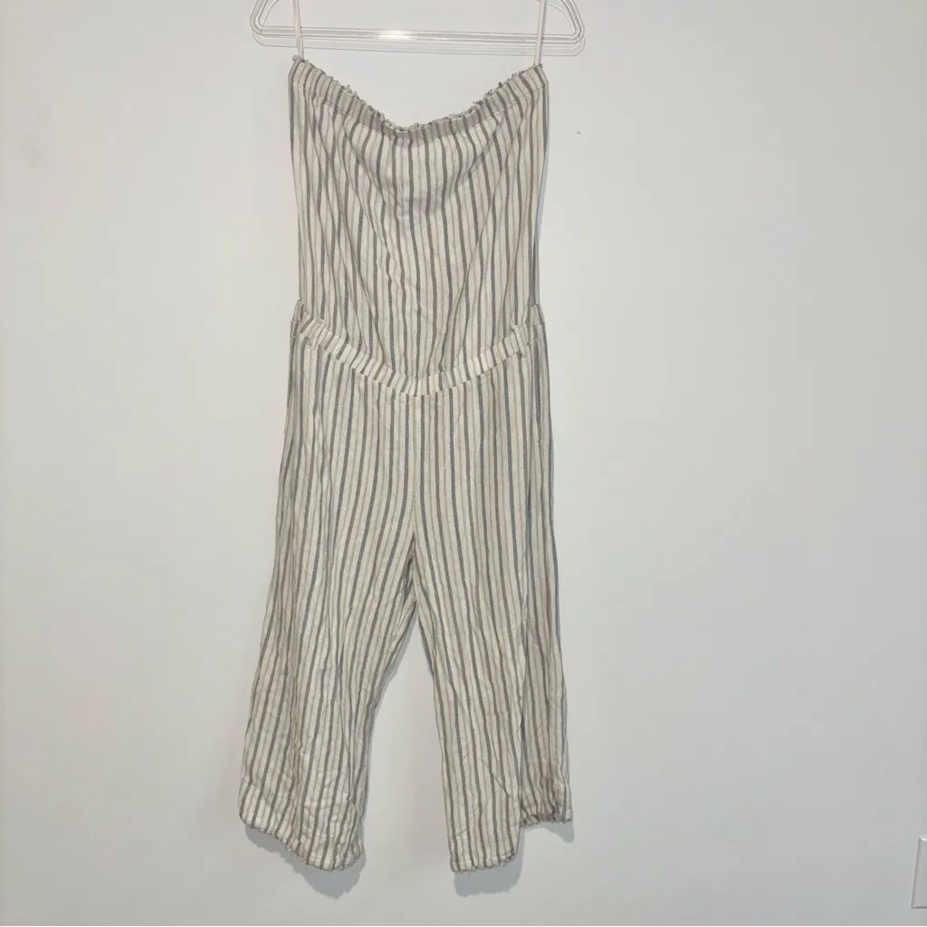 Anthropologie‎ Cloth & Stone Strapless stripe Wide Leg Crop Jumpsuit Large - Image 2