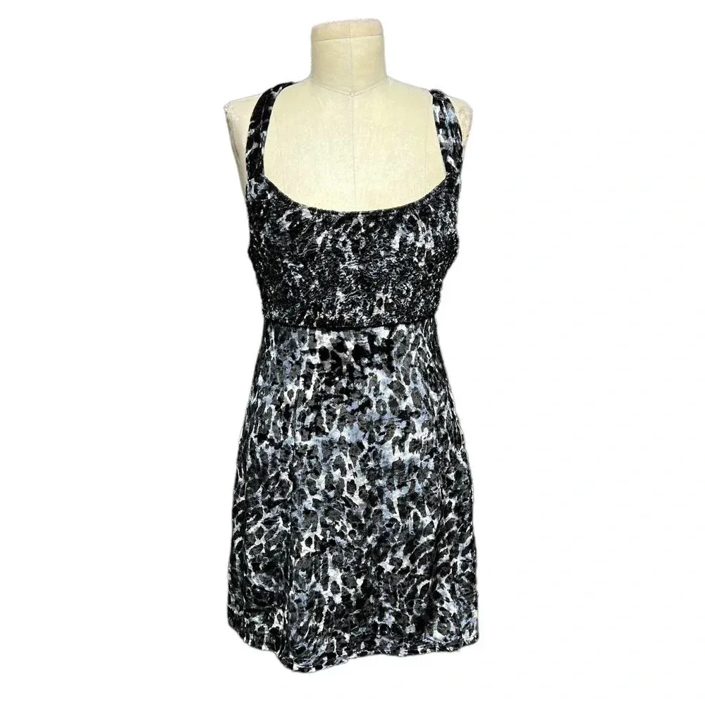 Free People Virgo Moon Velvet‎ Slip Minidress Gray Black Leopard Size Medium - Image 3