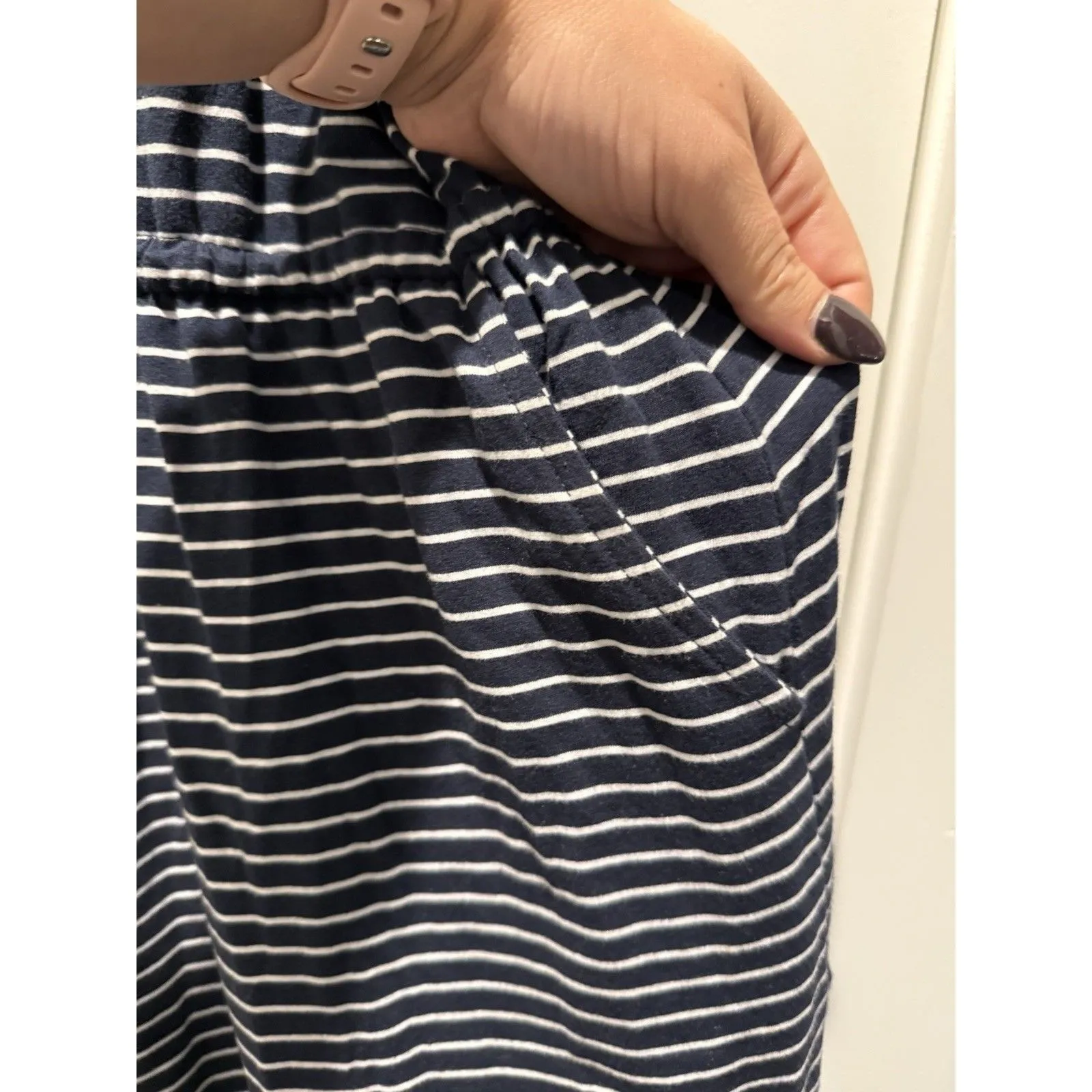 Pact Organic Cotton Sleeveless Striped Maxi Dress Drawstring Waist Pockets Small - Image 3