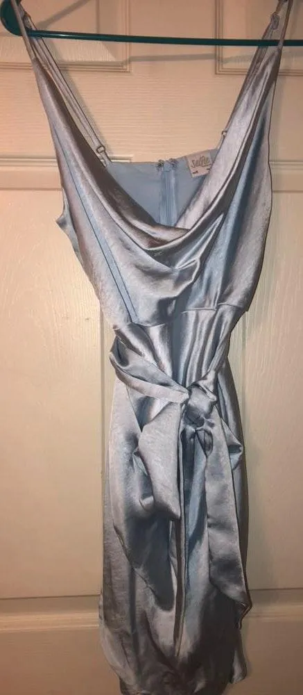 Blue Satin Mini Dress - Image 3