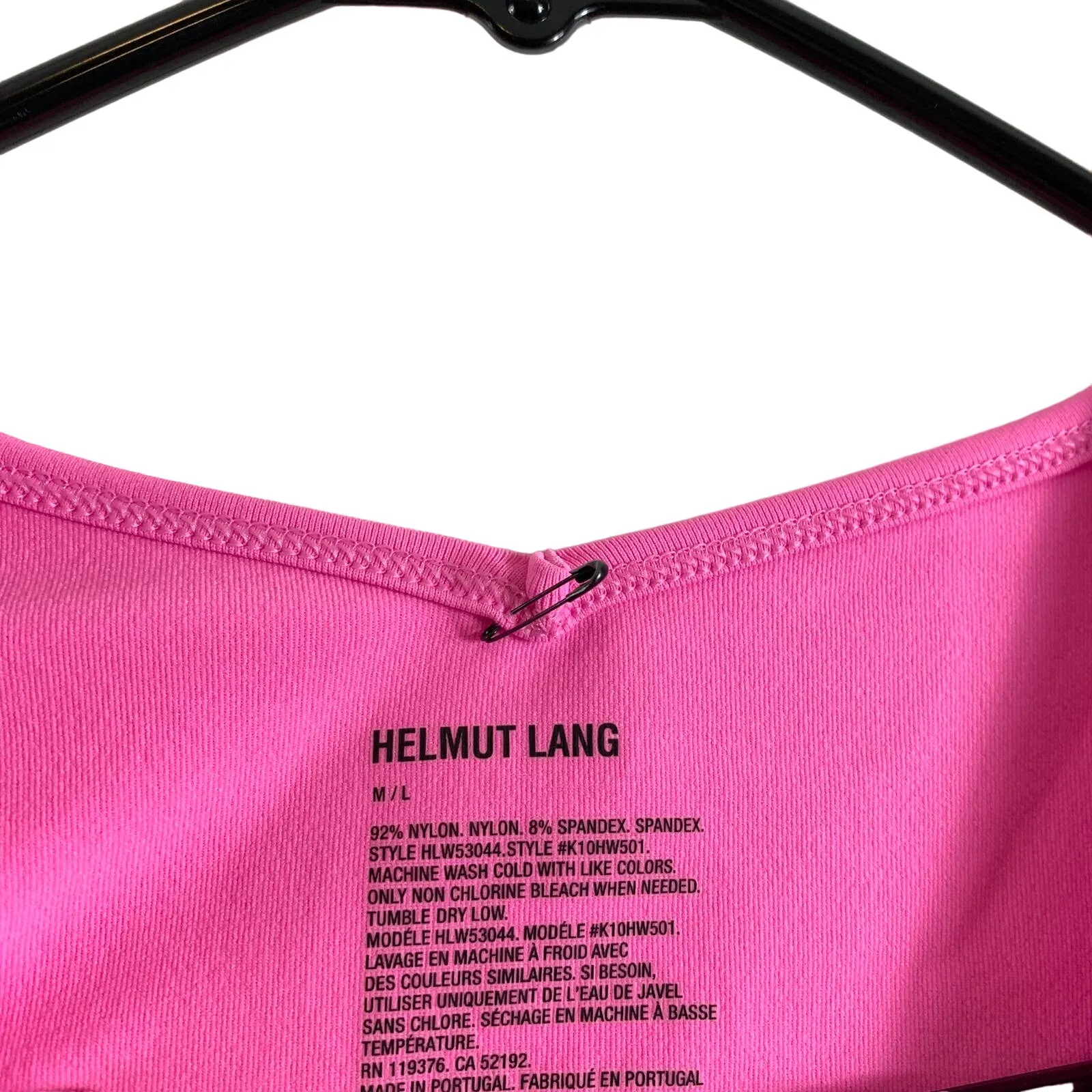 Helmut Lang Cutout Slash V-Neck Long Sleeve Top Shirt Disco Neon Pink M/L - Image 8