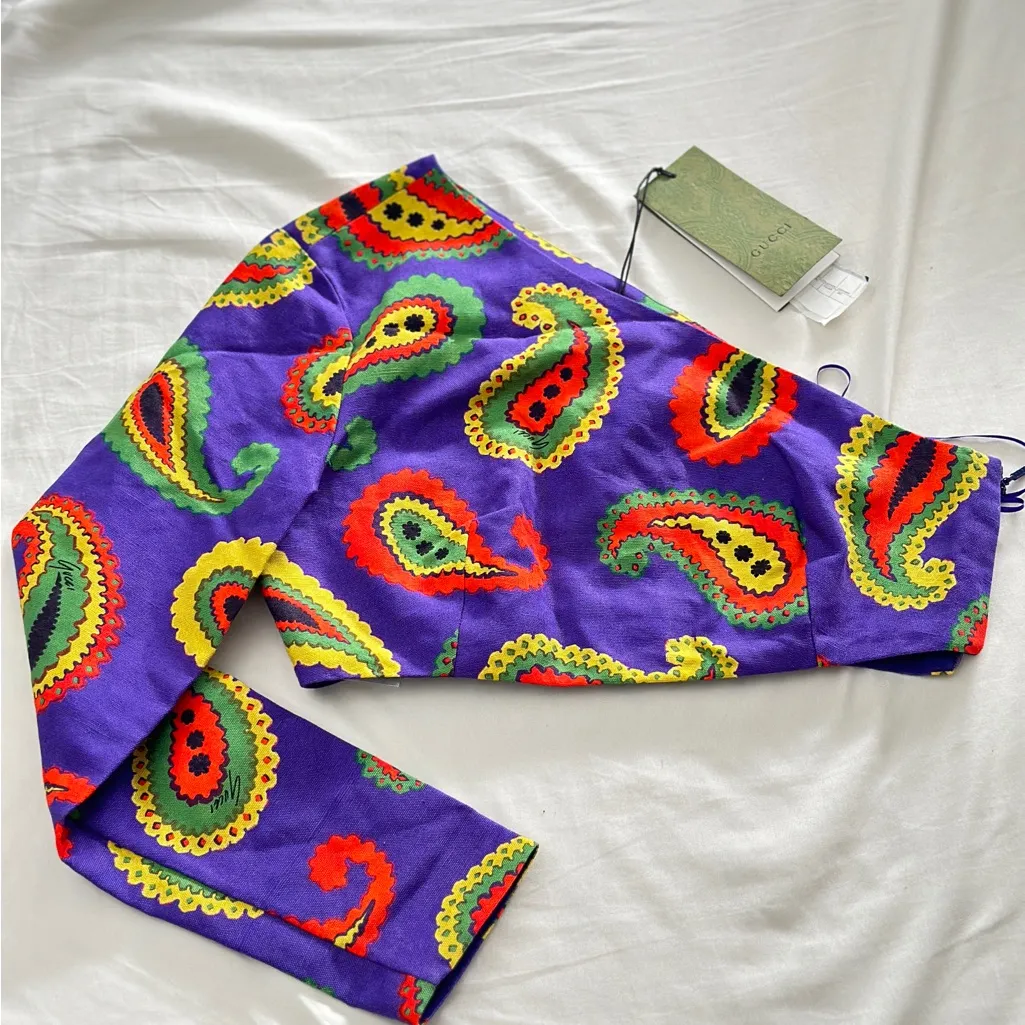 NWT Authentic Gucci cashew/paisley one shoulder women croptop/italy38 - Image 5