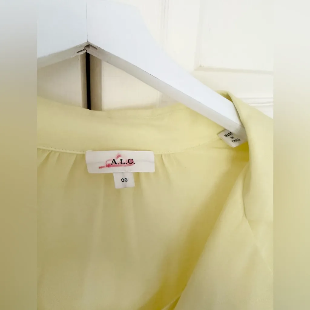 ALC Diana Silk Bodysuit in Canary Yellow Long Sleeve Top Blouse Size 00 FLAWED - Image 6