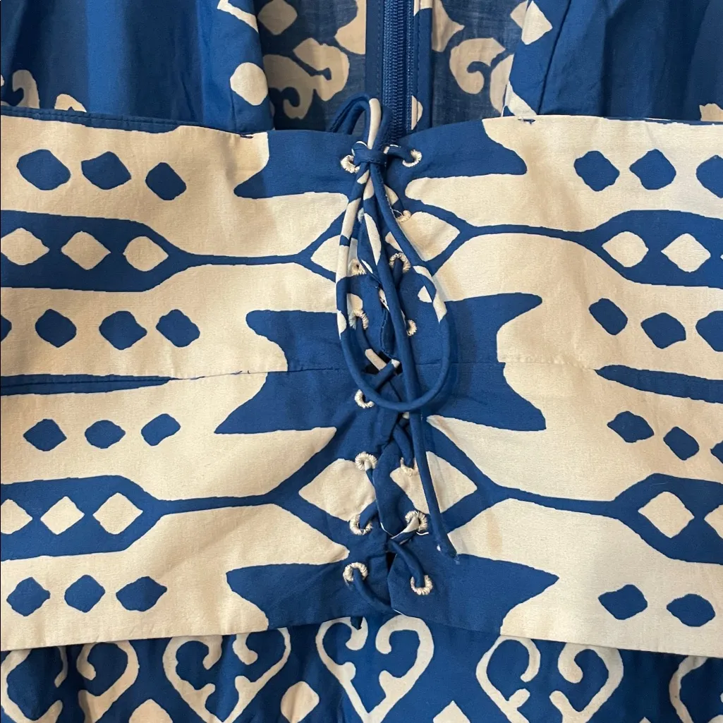 NWT Sonia Printed Cotton Blue and White Patterned Maxi Dress Size 10 - Image 7