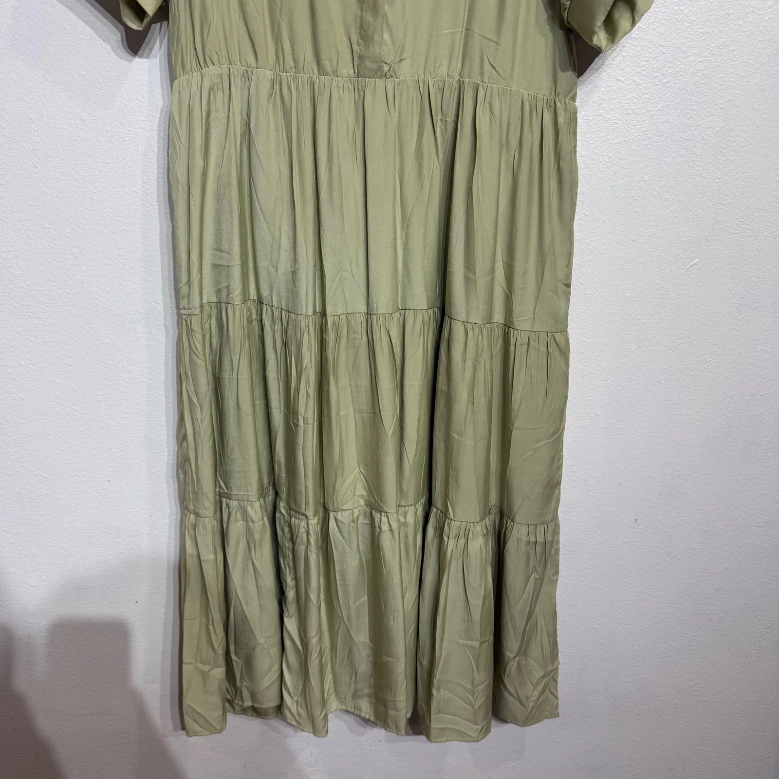 Fashion Sage Green Tiered Maxi Shirt Dress Sz L Size L - Image 4