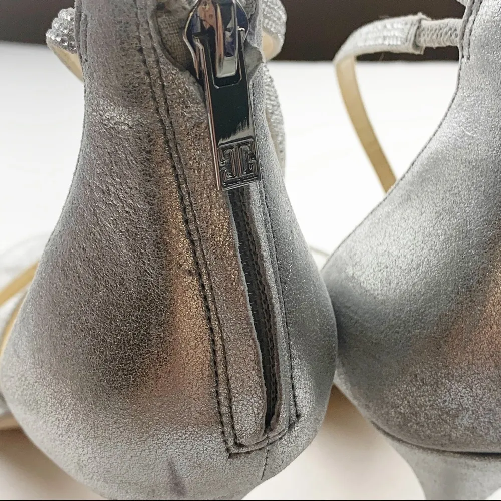 Ivanka Trump Size 10 It Genese Metallic Heels Silver Strappy Stiletto Sandals - Image 7