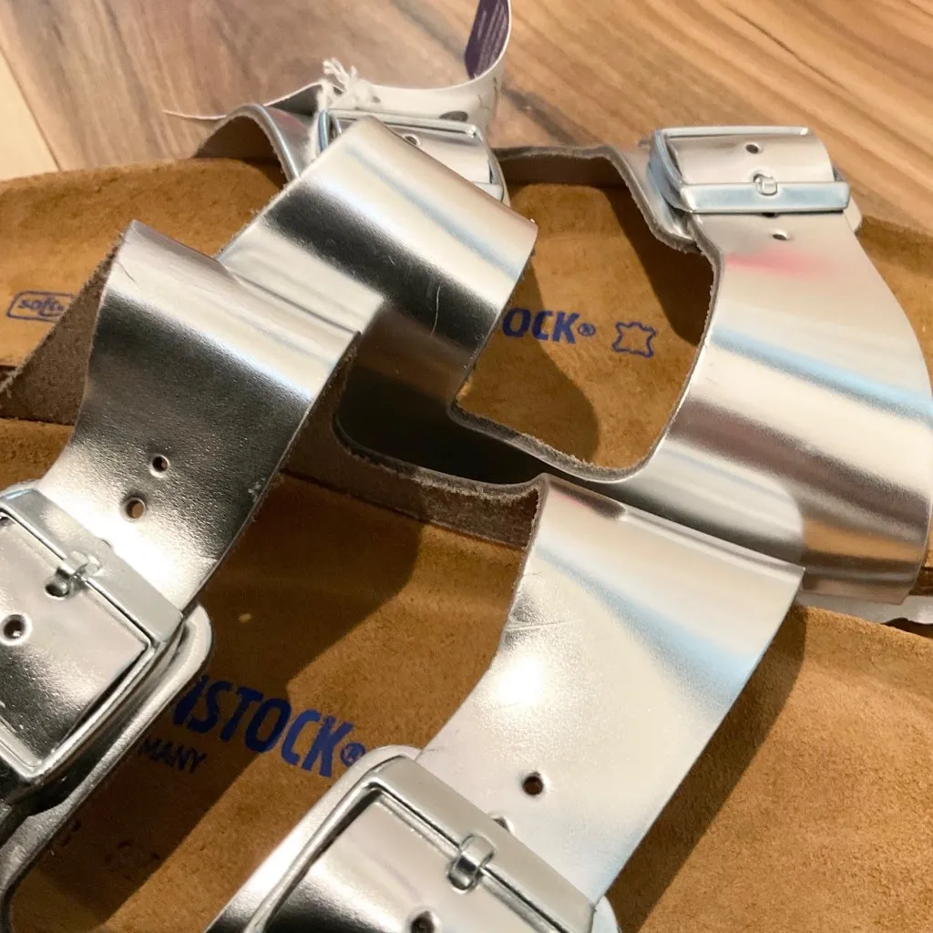 NWT Birkenstock Arizona Soft Footbed Metallic Silver Leather Sandals EU41 us10.5 - Image 5