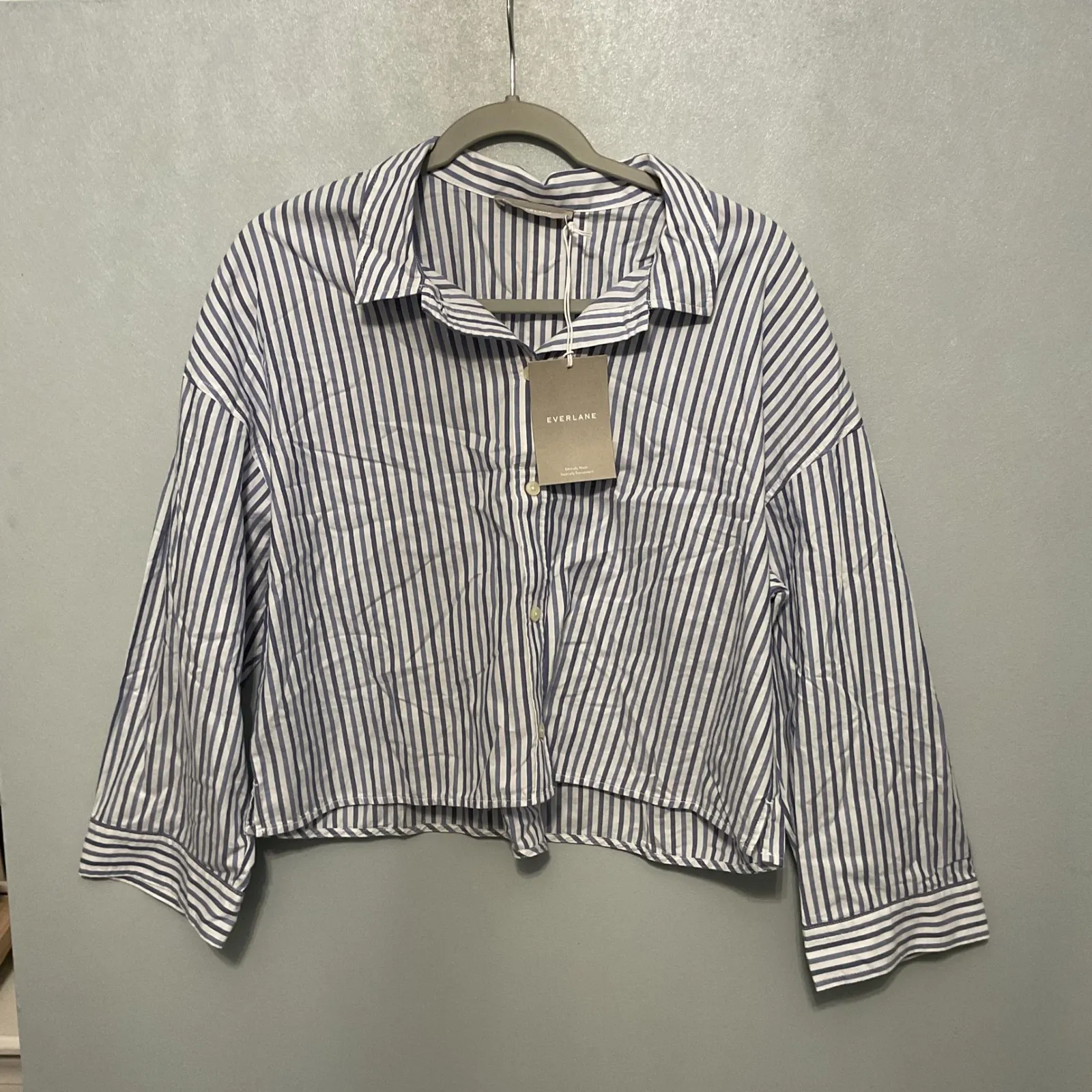 Everlane Striped Button Up Shirt Women Size M Blue White Long Sleeve Casual - Image 2