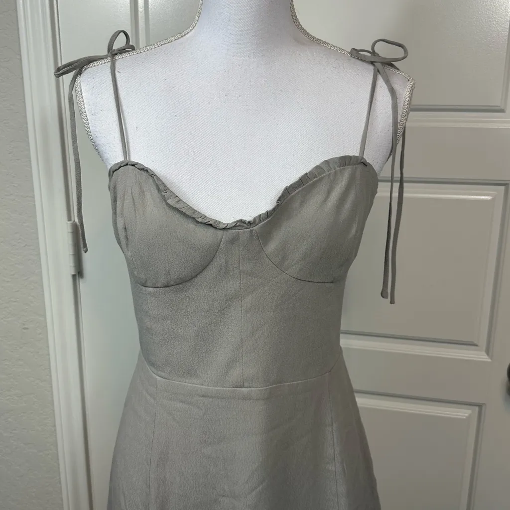 Aritzia Wilfred Fable Sweetheart Bustier Ruffled Neckline Mini Dress Gray Size 4 - Image 3