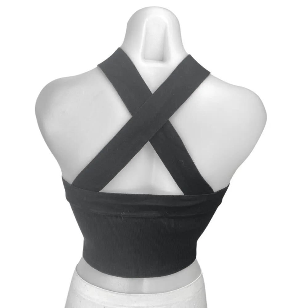 Oak + Fort Black Sleeveless Ribbed Knit Cross Strap Tank Sculpt Crop Top Size XS - Image 2