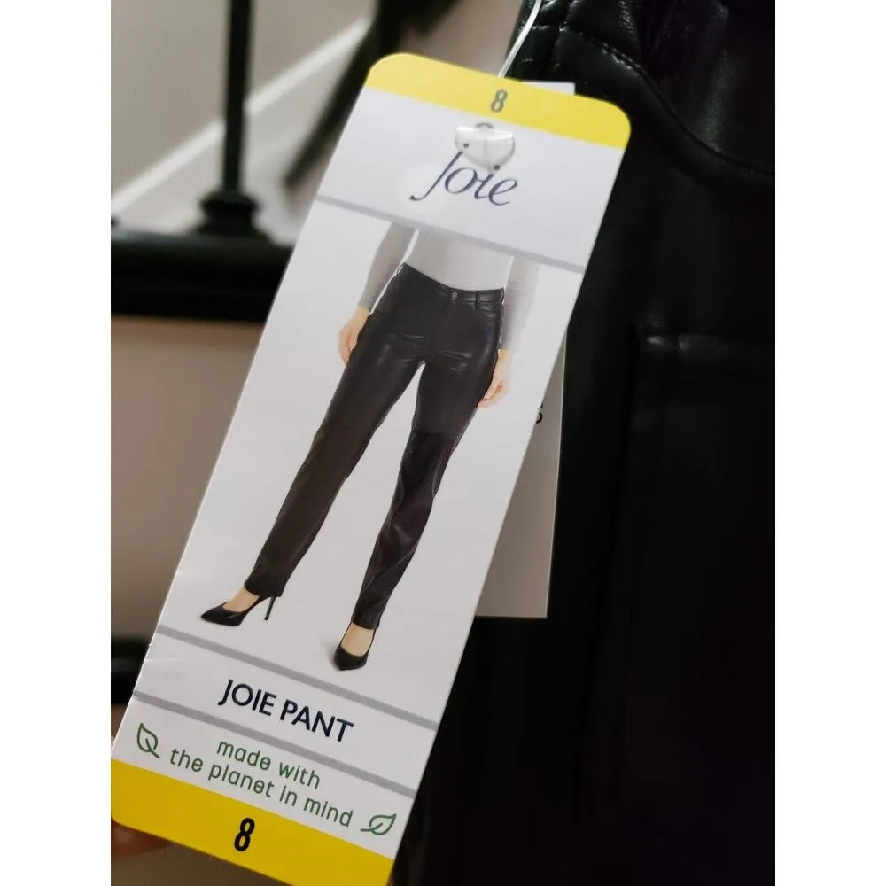 Joie  Women's Black Solid 100% Polyester Faux Leather Straight Leg Pants 8 - Image 8