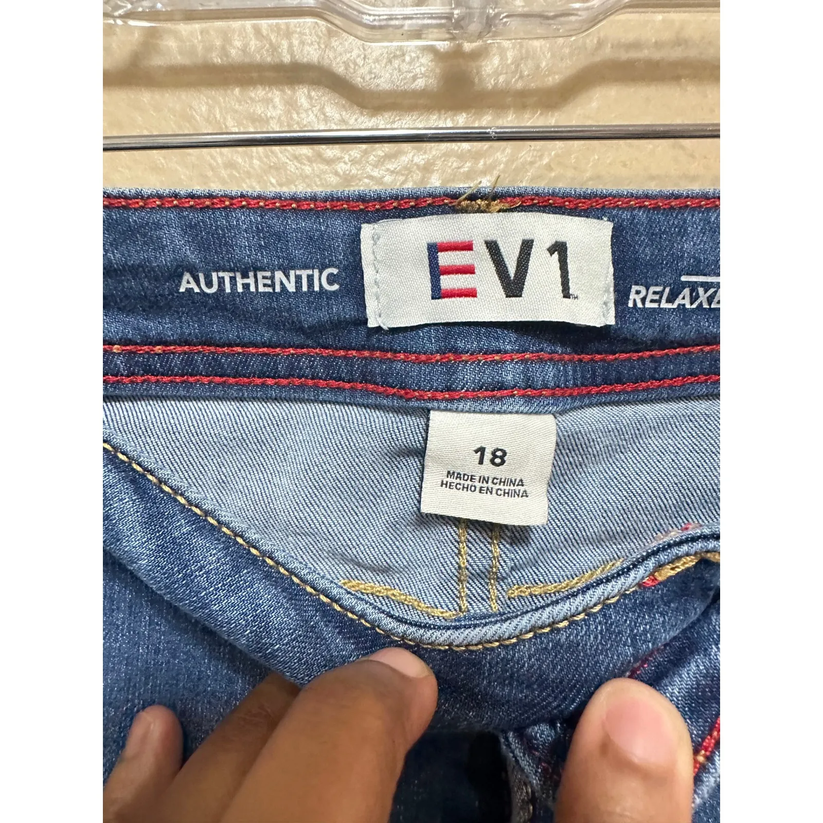 EV1 Alex Relaxed Vintage Jeans Womens Size 18 Distressed Patched Blue Denim - Image 8