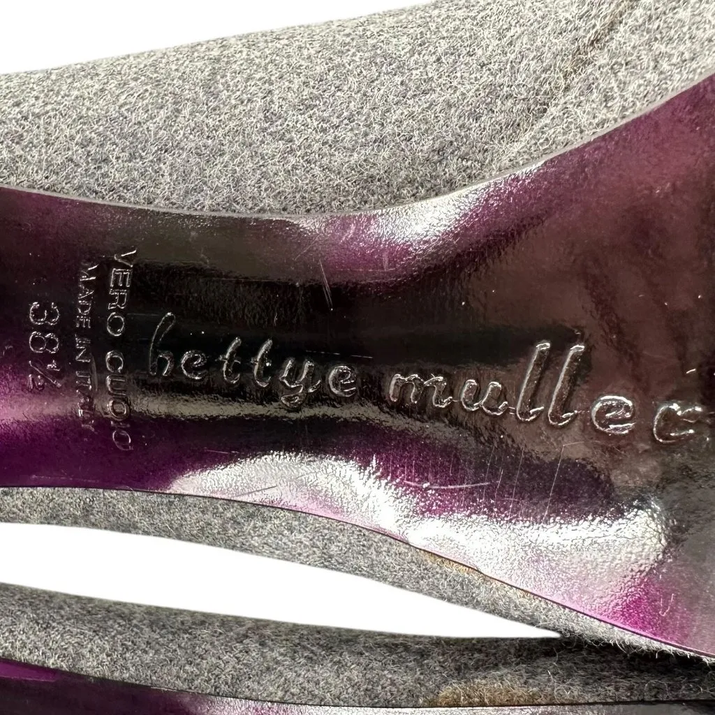 NEW Bettye Muller Gray Flannel Retro 50's Button Toe Pumps Size 38.5 Pin-Up - Image 10