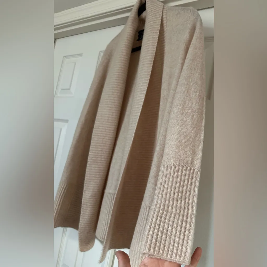 C by Bloomingdale’s Cashmere Open Front Shawl Collar Cardigan Sweater XS oatmeal Tan - Image 3