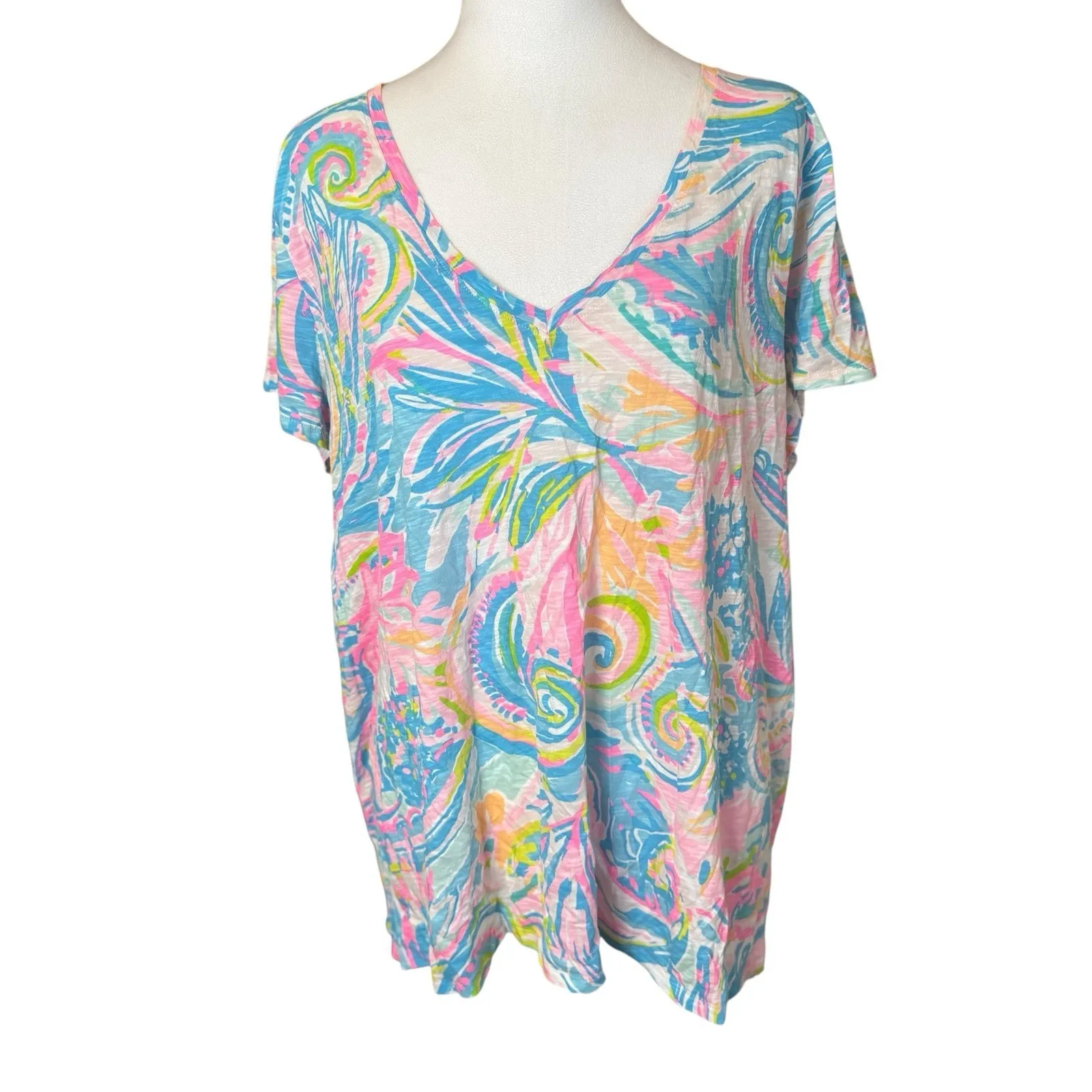 Lilly Pulitzer Pink Blue Etta Top Carnival Coral XXL Preppy Coastal Colorful - Image 2